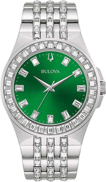 Bulova Phantom Green Dial Stainless Steel Mens Crystal 96A253