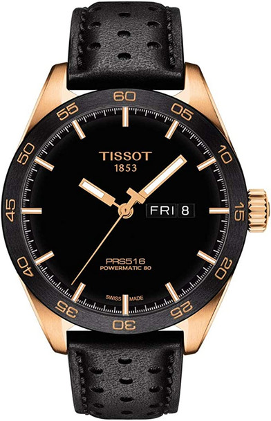 Tissot PRS 516 Rose Gold PVD Automatic Leather Mens Watch T1004303605101