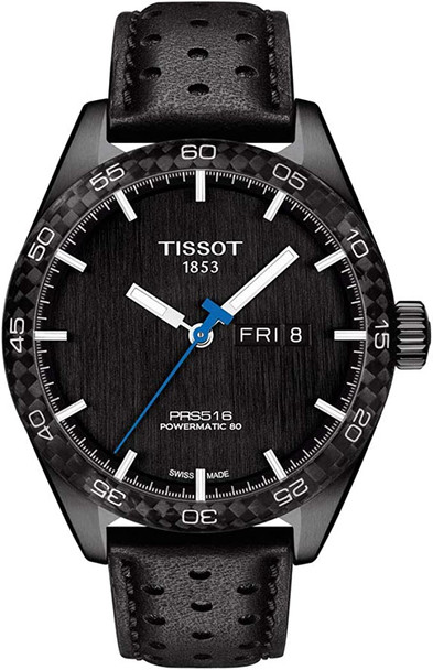 Tissot PRS 516 Black PVD Automatic Leather Mens Watch T1004303605102