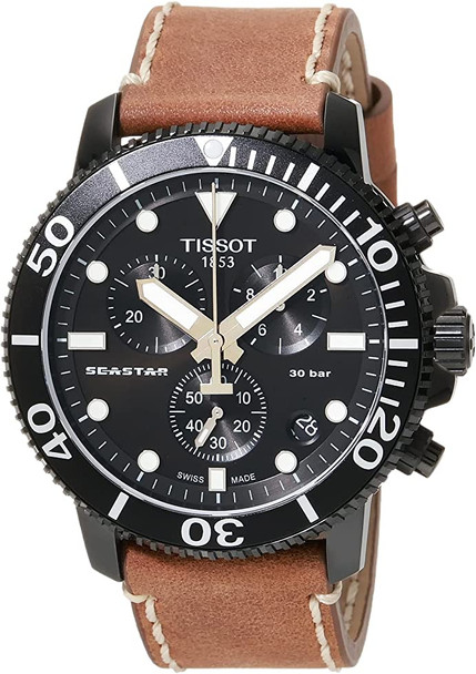 Tissot Seastar 1000 Chronograph Beige Leather Mens Watch T1204173605100