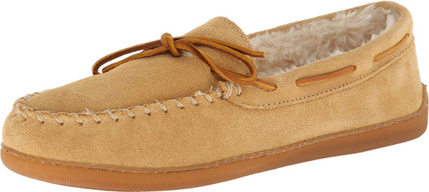 Minnetonka Mens Pile Lined Hardsole Slipper -  Tan Suede -  11 M 3901-TAN-11