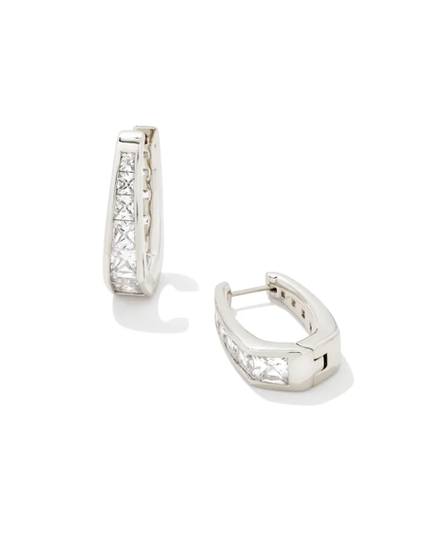 Kendra Scott Parker Silver Hoop Earrings in White Crystal 9608802852