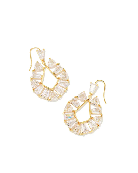 Kendra Scott Blair Gold Jewel Open Frame Earrings in White Crystal 9608802857