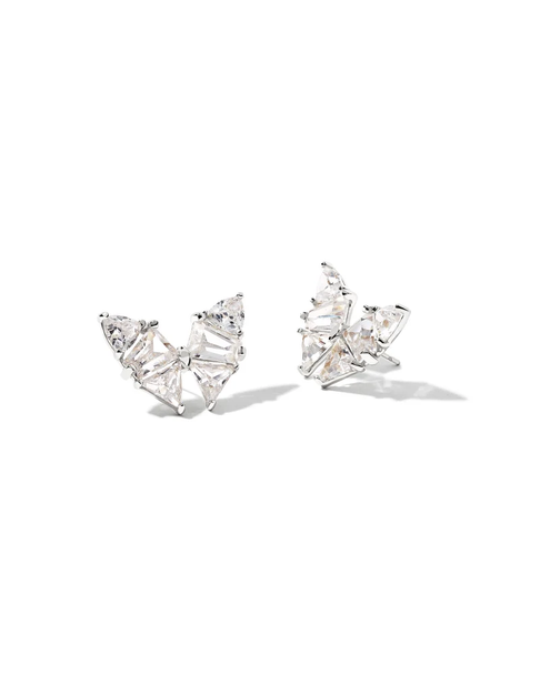 Kendra Scott Blair Silver Butterfly Stud Earrings in White Crystal 9608802887