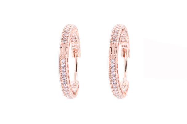 14k Rose gold-plated hoop link earring with clear cubic zirconia | PANDORA