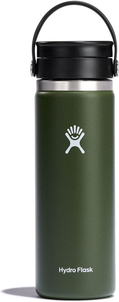 Hydro Flask Wide Mouth with Flex Sip Lid - Insulated 20 Oz Water Bottle Travel Cup Coffee Mug - Olive W20BCX306