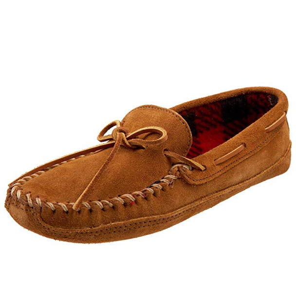 Minnetonka Mens Double Bottom Fleece Moccasin Slipper - Brown - Size 8 773-BROWN-8