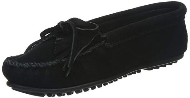 Minnetonka Womens Kilty Suede Moccasin - BLACK - 9.5 400-BLACK-9.5