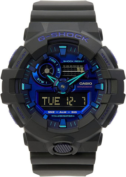 Mens G-Shock Virtual Black Metallic Analog/Digital Watch Blue Violet GA700VB-1A