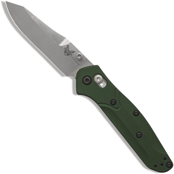 Benchmade Mini Osborne Folding Knife 2.92 Inch S30V Satin Plain Blade - Green Aluminum Handle 945