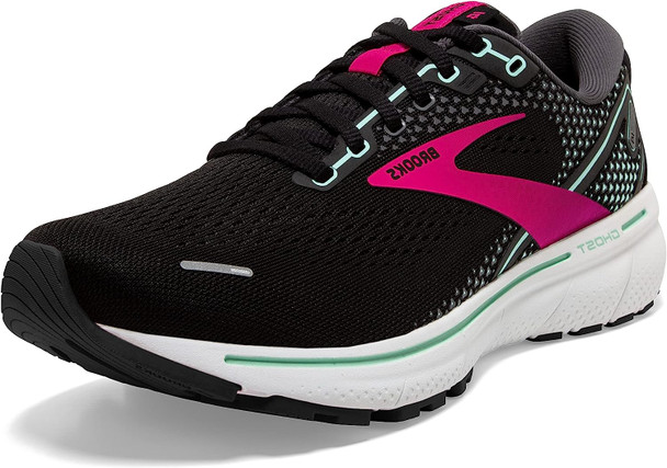 Brooks Ghost 14 Womens Road-Running Shoes - Black/Pink/Yucca