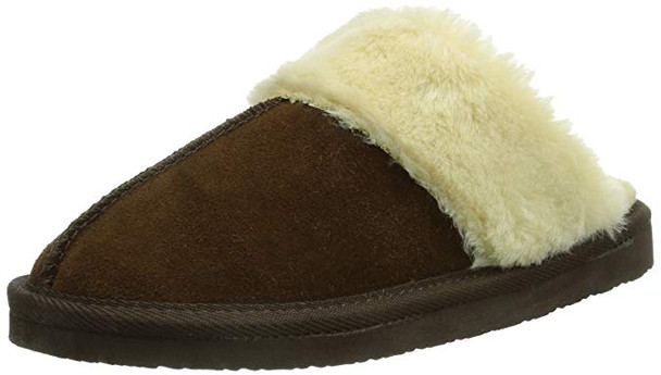 Minnetonka Womens Chesney Fur Lined Slippers - Chocolate - Size 9 40882-CHOCOLATE-9