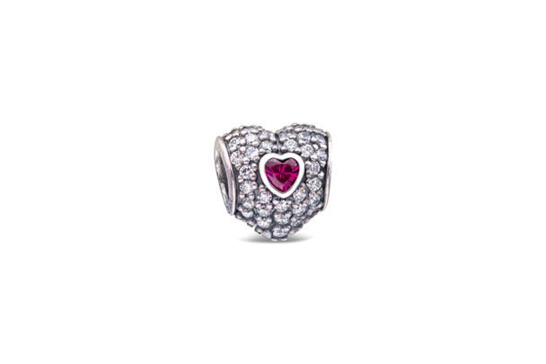 PANDORA In My Heart Charm - Clear CZ & Synthetic Ruby - 791168SRU