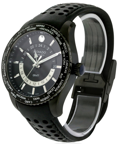 Movado Series 800 Black PVD Leather Mens Watch 2600117
