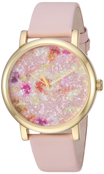 Timex Womens Crystal Bloom Pink/Gold Floral Leather Strap Watch TW2R66300