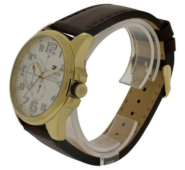 Tommy Hilfiger Gold-Tone Leather Chronograph Mens Watch 1791003