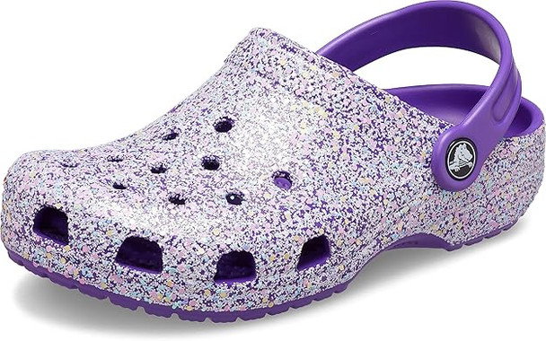 Crocs Kids Classic Glitter Clog - Neon Purple/Multi