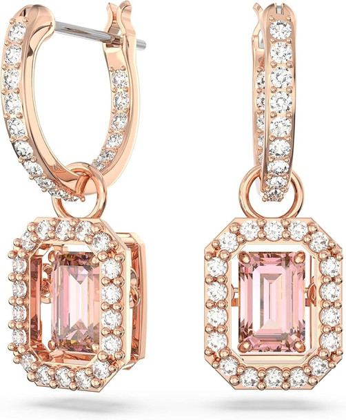 Swarovski Una Drop Earrings Octagon Cut Pink Rose Gold-tone Plated 5649474