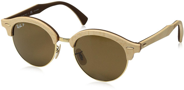 Ray-Ban Wood Polarized Round Gold Sunglasses - RB4246M-117957-51
