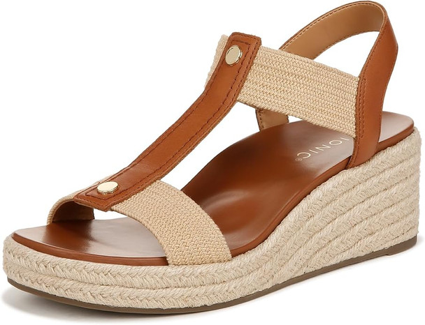 Vionic Womens Calera Wedge Sandal - Camel Brown Leather
