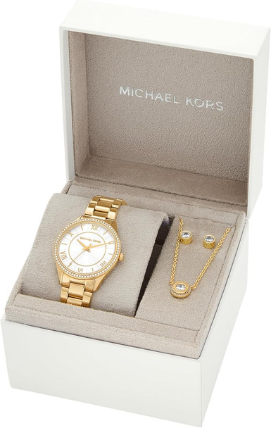 Michael Kors Lauryn Gold-Tone Ladies Watch Earrings and Necklace Gift Set MK4849SET