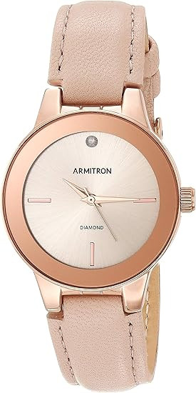 Armitron Rose Gold-Tone Diamond Accented Beige Leather Ladies Watch 75-5410RSRGBH