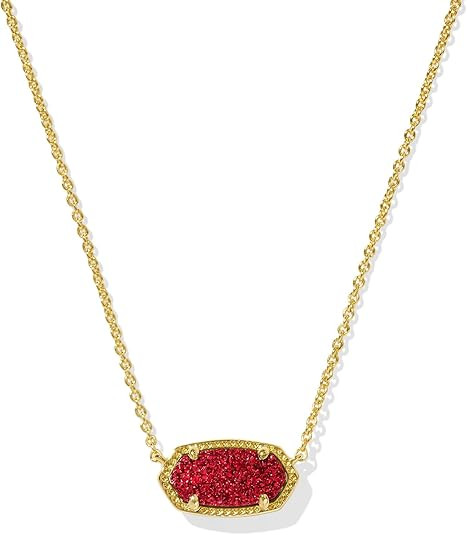 Kendra Scott Elisa Gold Short Pendant Necklace in Bright Red Drusy 9608880518