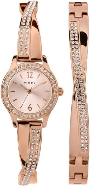 Timex Trend Quartz Crystal Rose Gold Dial Ladies Watch and Bracelet Set TW2T57900