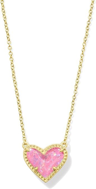 Kendra Scott Ari Heart Gold Pendant Necklace in Pink Iridescent 9608881668