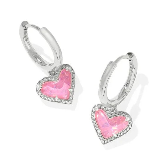 Kendra Scott Ari Heart Silver Huggie Earrings in Pink Iridescent 9608881615