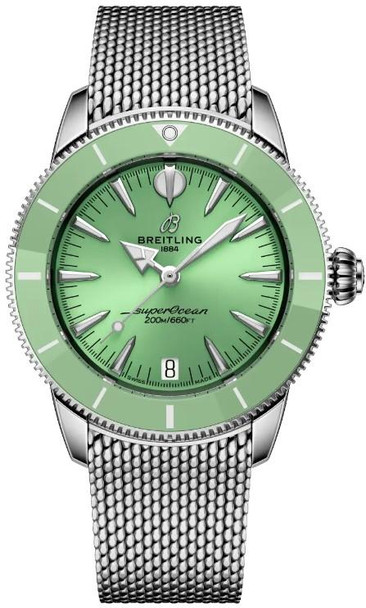 Breitling Superocean Heritage Automatic 42 Green Dial Steel Mesh Mens Watch A10390361L1A1