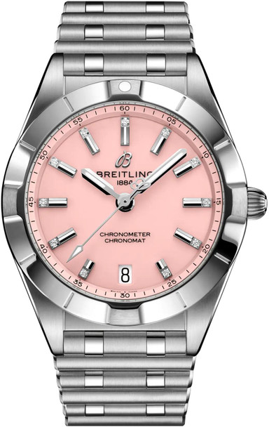 Breitling Chronomat 32 Pink Dial Steel Quartz Womens Watch A77310101K1A1