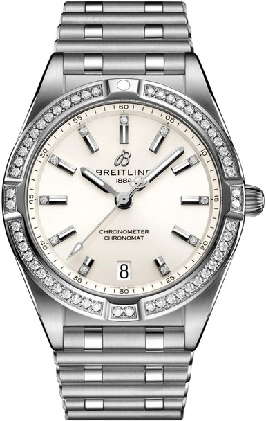 Breitling Chronomat 32 Diamond Gem-Set Silver Dial Steel Quartz Womens Watch A77310591A1A1