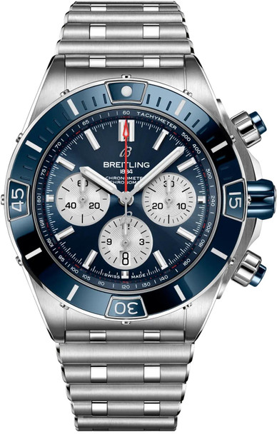 Breitling Super Chronomat B01 44 Blue Dial Steel Chronograph Mens Watch AB0136161C1A1
