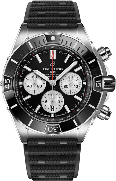 Breitling Super Chronomat B01 44 Black Dial Rubber Chronograph Mens Watch AB0136251B1S1