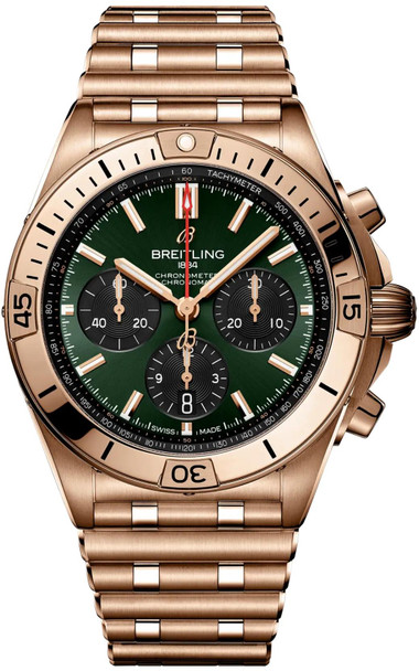 Breitling Chronomat B01 42 Green Dial Red Gold Automatic Mens Watch RB0134101L1R1