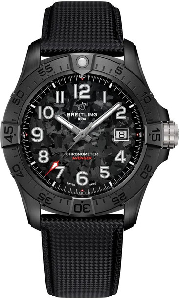 Breitling Avenger Automatic 42 Night Mission Black Dial Leather Automatic Mens Watch S17328101B1X1