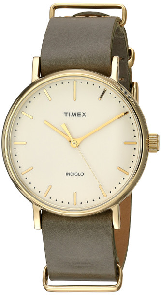 Timex Unisex Fairfield 37 Olive Leather Slip-Thru Strap Watch TW2P98500