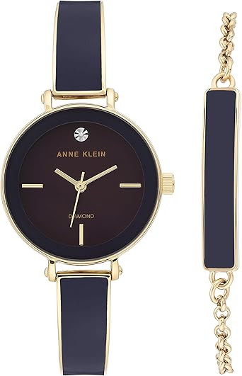 Anne Klein Genuine Diamond Dial Bangle Watch with Bracelet Set AK/3620PLST