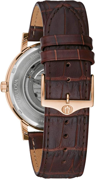 Bulova Brown Leather Strap Automatic Mens Watch 97A150