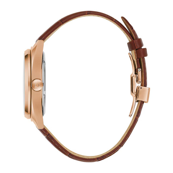 Bulova Brown Leather Strap Automatic Mens Watch 97A175