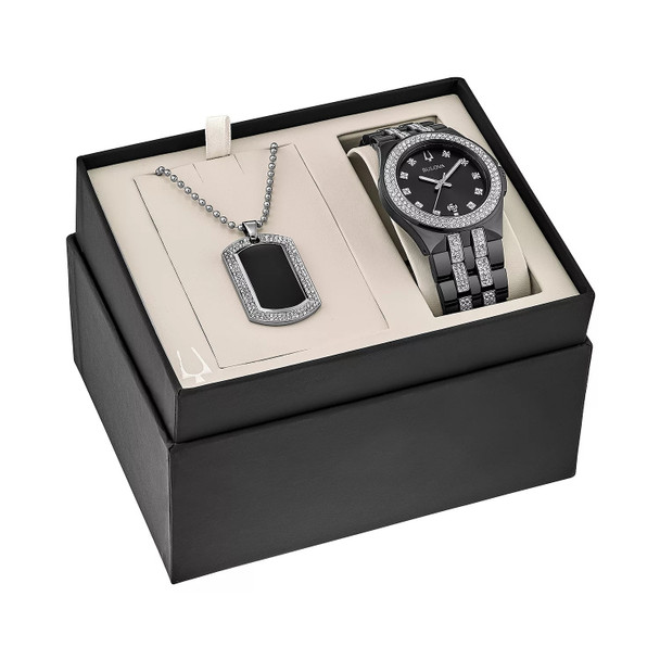 Bulova Crystal Black Dial Mens Watch 98K101