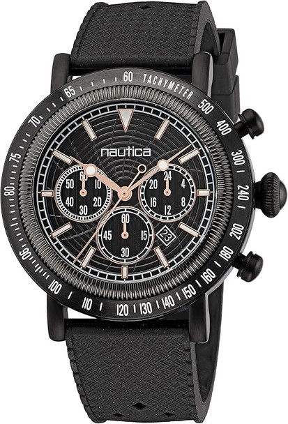 Nautica Spettacolare Chronograph Quartz Black Silicone Mens Watch NAPSPF202