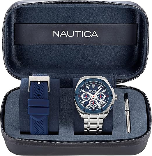 Nautica Tin Can Bay Recycled Stainless Steel And Silicone Mens Watch Box Set NAPTCS304