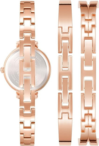 Anne Klein Rose Gold and Gunmetal Grey Mother-of-Pearl Bangle Set Ladies Watch AK/2245GYST