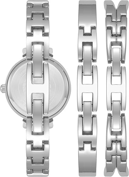 Anne Klein Silver-Tone Light Blue Mother-of-Pearl X-Bangle Set Ladies Watch AK/2245LBST