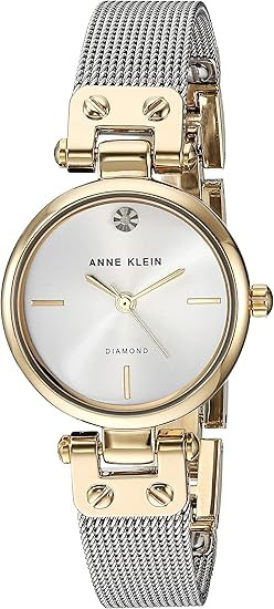 Anne Klein Silver-Tone Mesh Bracelet Diamond Accent Ladies Watch AK/3003SVTT
