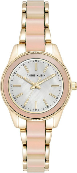Anne Klein Gold-Tone Coin Edge Iridescent Resin Link Bracelet Ladies Watch AK/3212IRGB