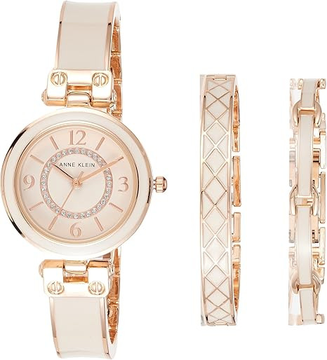 Anne Klein Rose Gold-Tone Blush Pink Glitter Dial Bangle Set Ladies Watch AK/3296BHST
