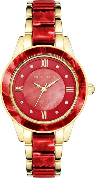 Anne Klein Gold-Tone Red Mother-of-Pearl Solar Powered Resin Bracelet Ladies Watch AK/3610GPRD